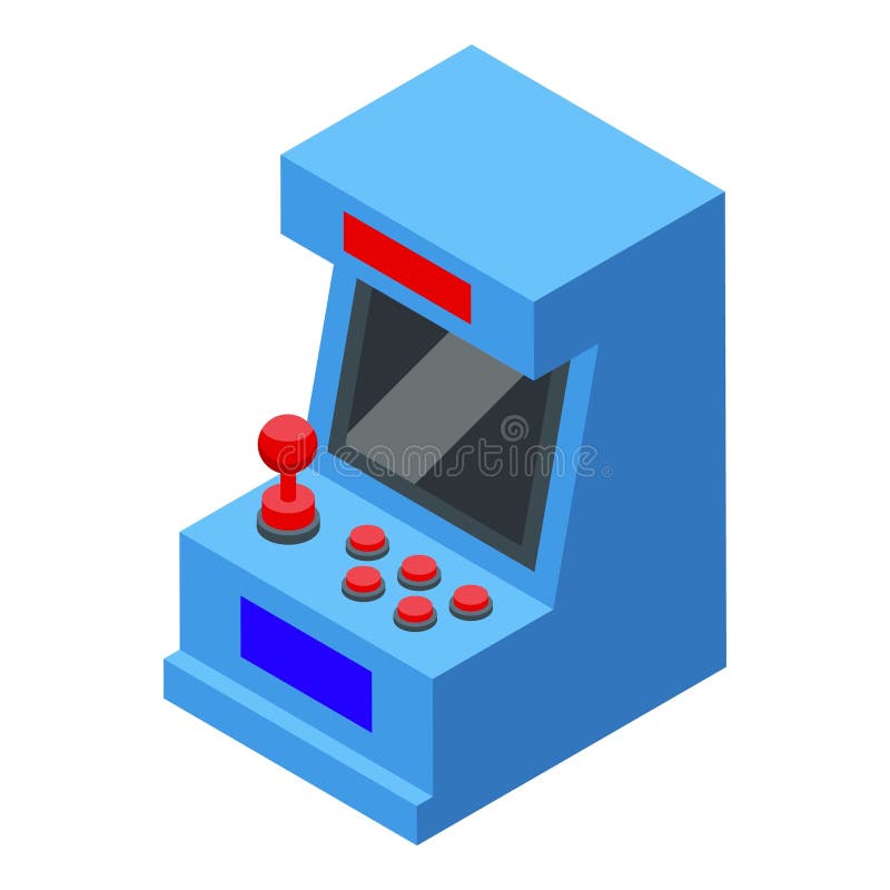 Blue retro arcade game machine displaying playing screen royalty free illustration