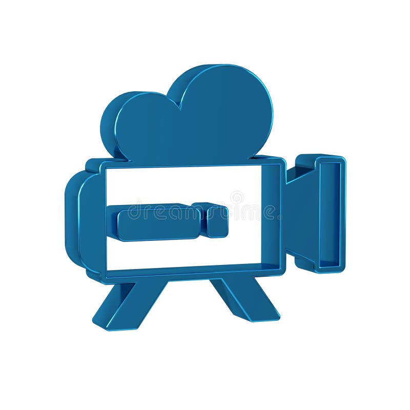 Blue Retro cinema camera icon isolated on transparent background. Video camera. Movie sign. Film projector. .