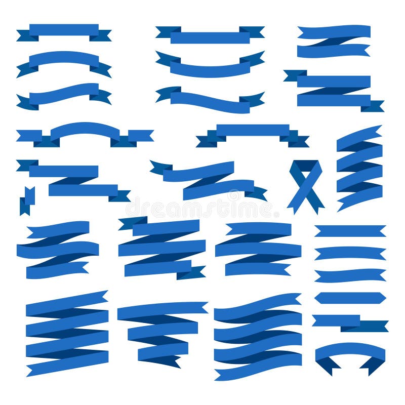 Blue ribbons vector collection isolated on white background. Empty Banners in flat style. Web ribbons set royalty free illustration Blue ribbons vector collection isolated on white background. Empty Banners in flat style. Web ribbons set royalty free illustration