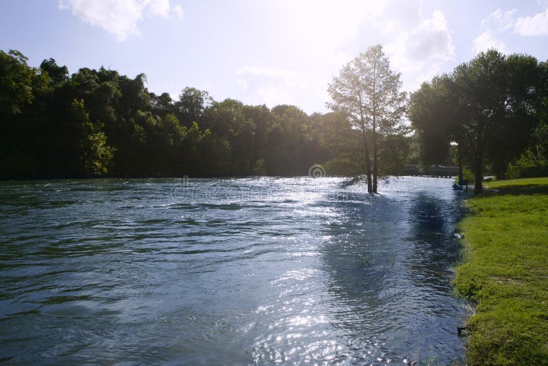 Blue river landscape near San Antonio Texas stock image