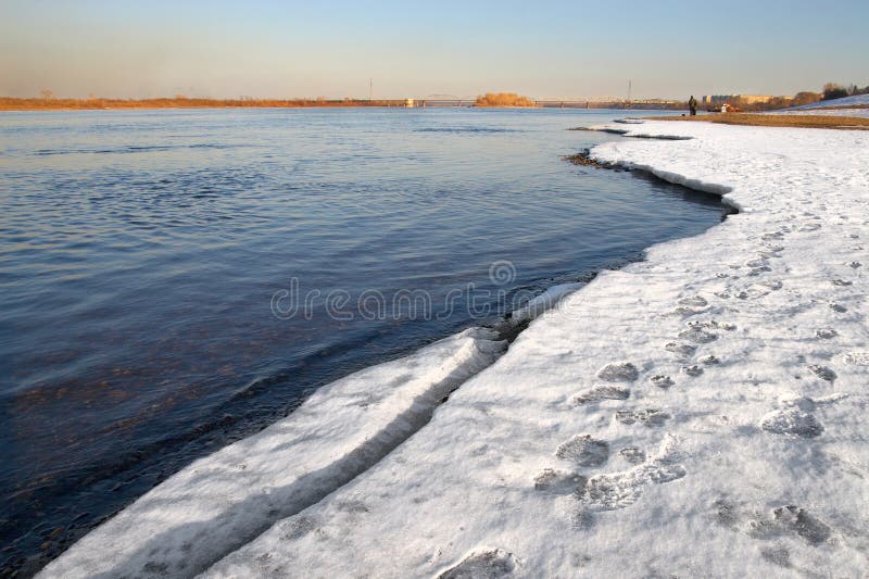 Blue river and white ice. royalty free stock images
