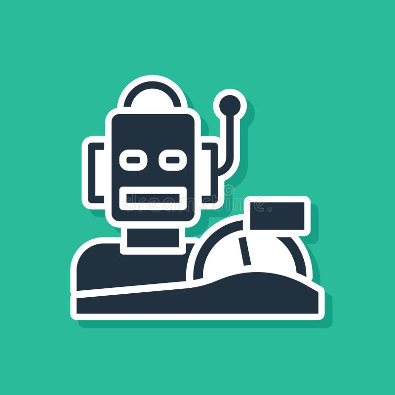 Blue Robot humanoid driving a car icon isolated on green background. Artificial intelligence, machine learning, cloud royalty free illustration