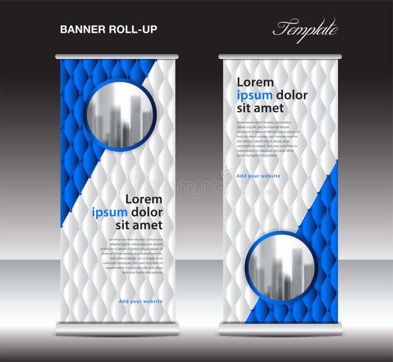 Blue Roll up banner template vector, advertisement, x-banner, poster, pull up design, display, layout , business flyer, web banner stock illustration Blue Roll up banner template vector, advertisement, x-banner, poster, pull up design, display, layout , business flyer, web banner stock illustration
