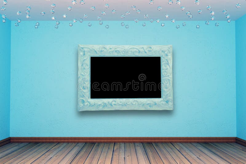 Blue room with modern frame vector illustration