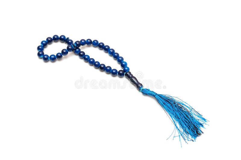 Blue rosary isolated on white background stock photo Blue rosary isolated on white background stock photo