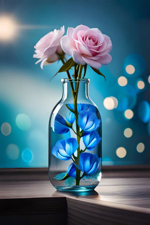 Blue Roses Flowers in the Bottle Stock Illustration Illustration of