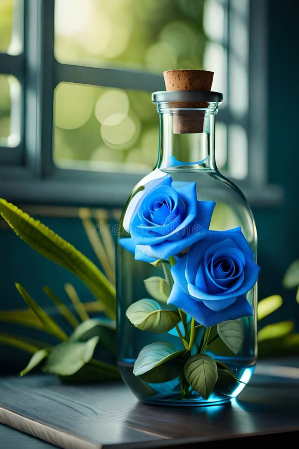 Blue Roses Flowers in the Bottle Stock Illustration Illustration of