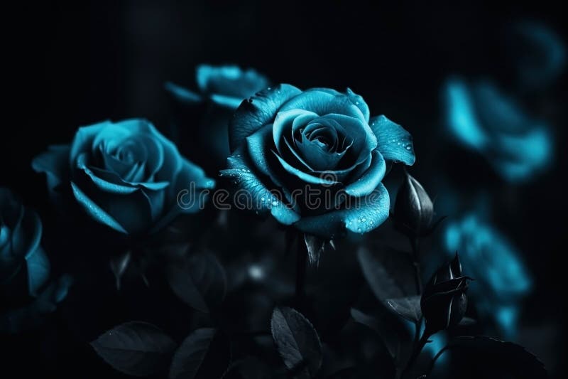 Red Roses and Dark Leaves on Black Background. AI Generated Stock ...