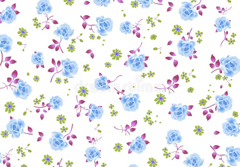 Blue roses seamless pattern on the white background. Illustration design