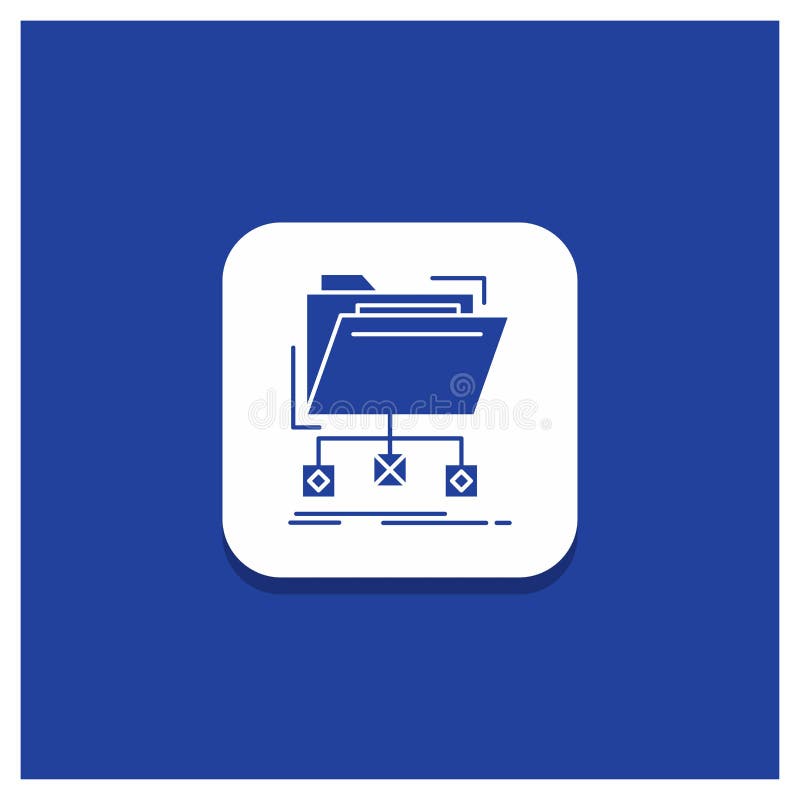 Blue Round Button for backup, data, files, folder, network Glyph icon stock illustration