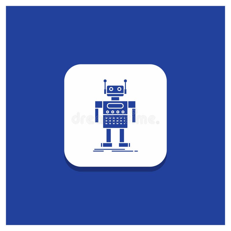 Blue Round Button for robot, Android, artificial, bot, technology Glyph icon vector illustration