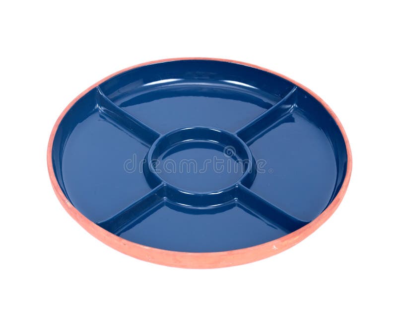 Blue Round Party Ceramic Divided Serving Platter Tray Stock Image
