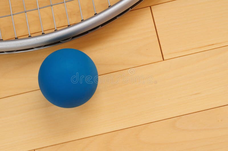 Blue Rubber Racquetball and Racquet