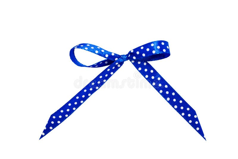 Blue satin bow with polka dots. Ribbon isolated white background stock photos Blue satin bow with polka dots. Ribbon isolated white background stock photos