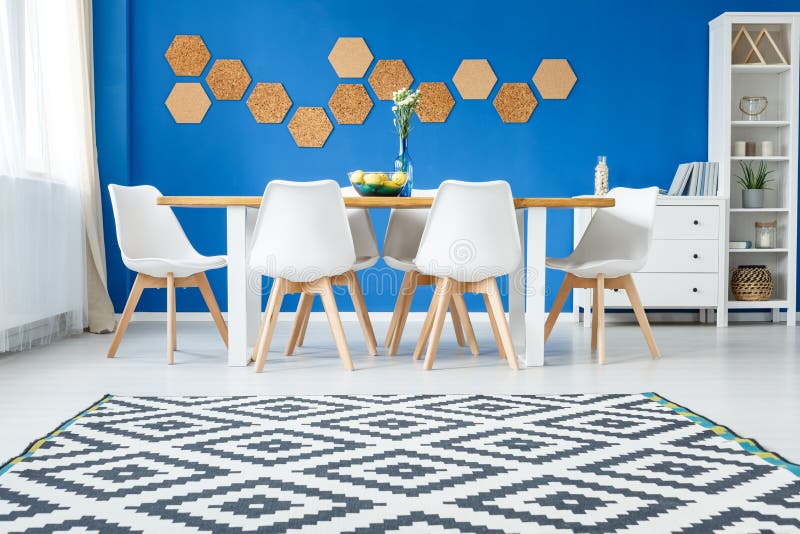 Blue Scandinavian Dining Room Stock Photo - Image of design, cork