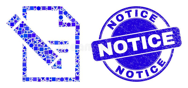 Blue Scratched Notice Stamp Seal and Edit Text Page Mosaic royalty free illustration