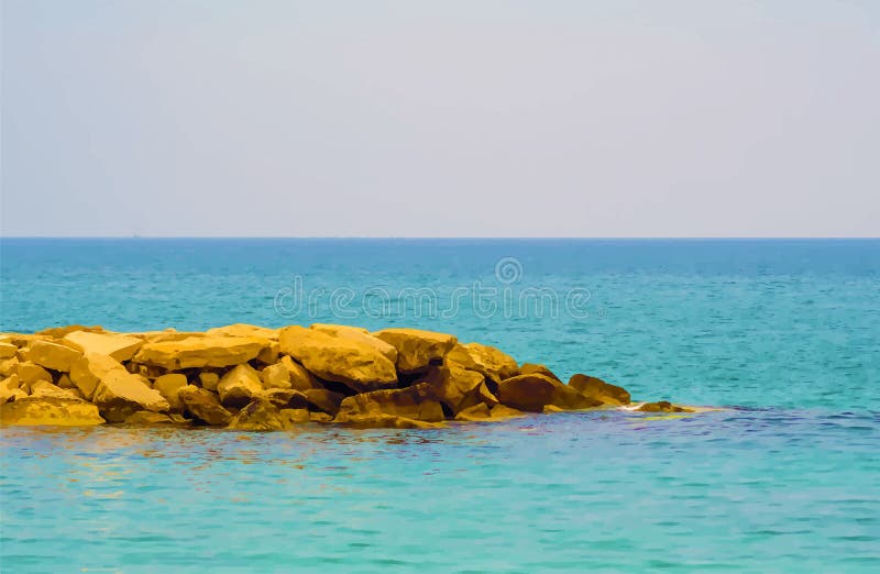 Blue sea background with waves and stones. Vector Illustration royalty free stock photos