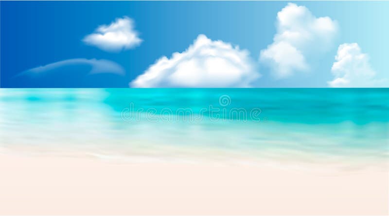 blue sea with beach and clouds. Maldives vector graphics.