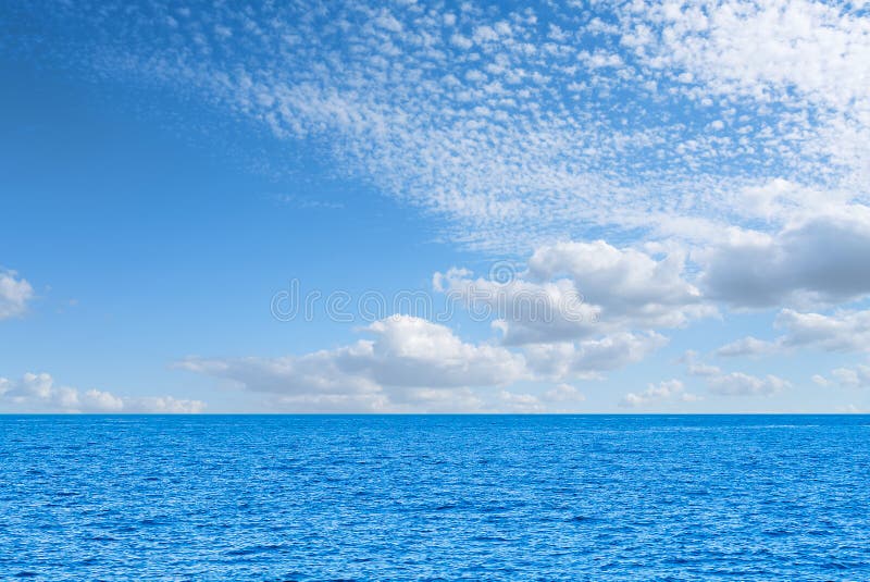 Blue Sea and White Clouds on Sky. Water Cloud Horizon Background ...