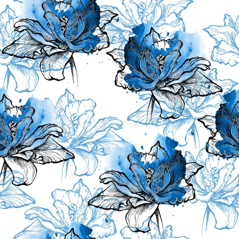 Seamless indigo floral background