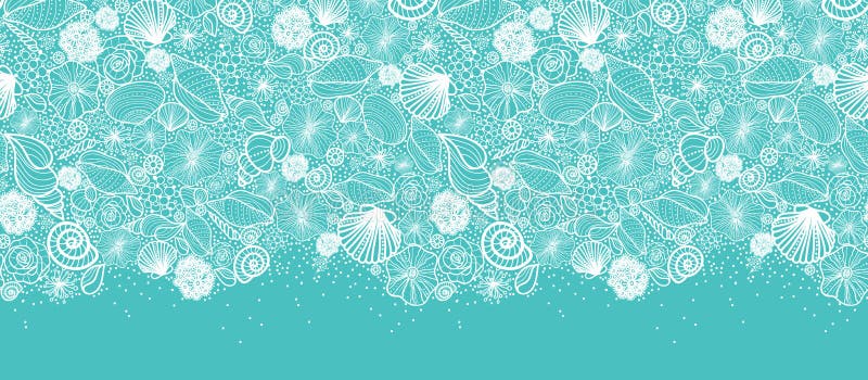 Blue seashells line art horizontal seamless vector illustration