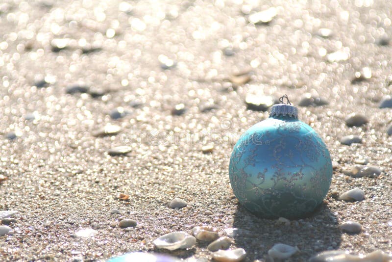 Lone palla blu in riva al mare.