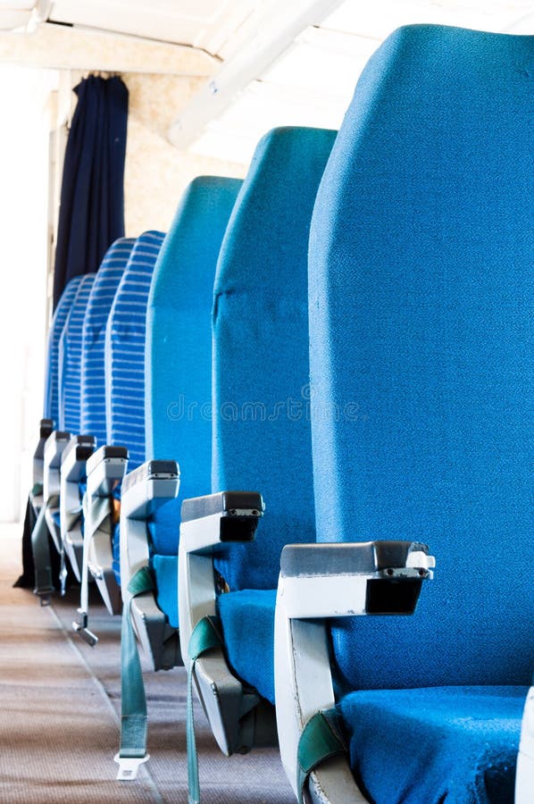 Blue seats of an Airplane