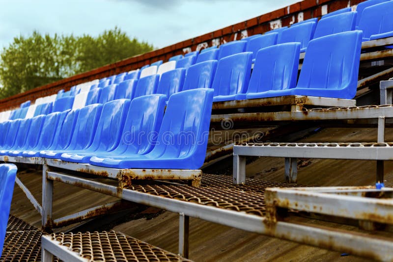 Blue Seats in the Stands of the Stadium Stock Image Image of aisle