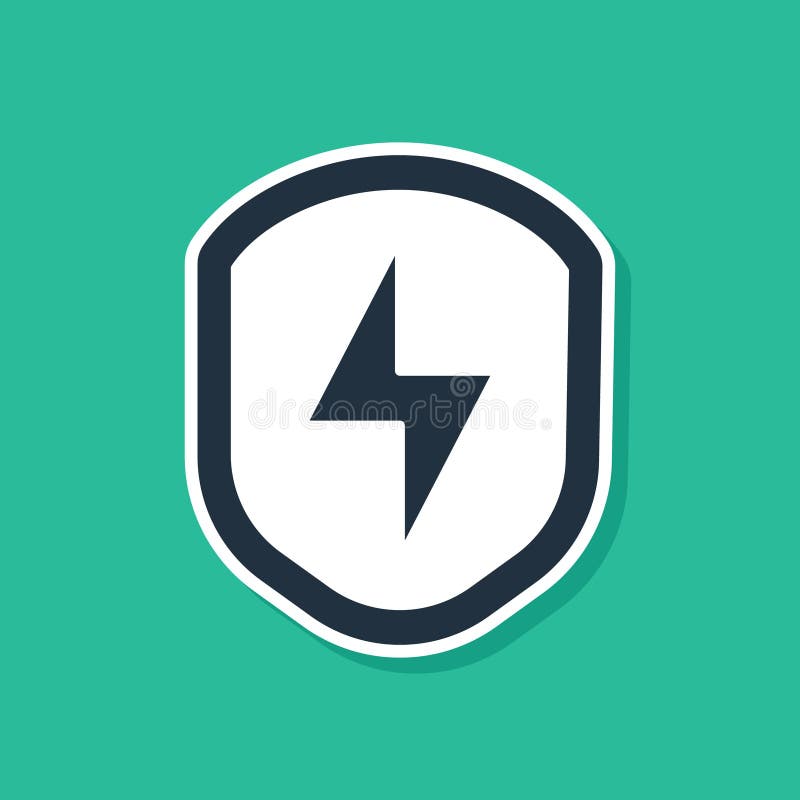 Blue Secure shield with lightning icon isolated on green background. Security, safety, protection, privacy concept vector illustration