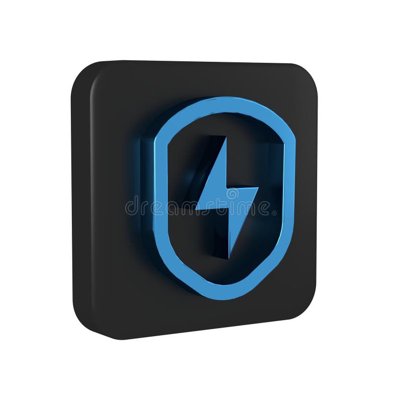 Blue Secure shield with lightning icon isolated on transparent background. Security, safety, protection, privacy concept stock illustration