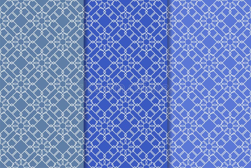 Blue set of geometric seamless patterns royalty free illustration