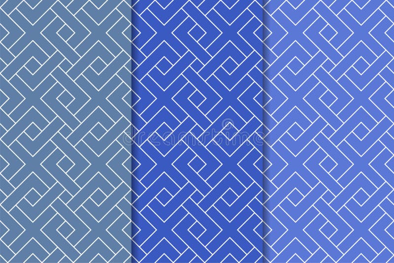 Blue set of geometric seamless patterns vector illustration