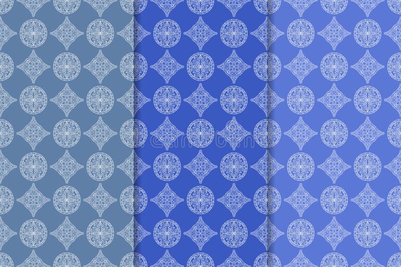Blue set of geometric seamless patterns vector illustration
