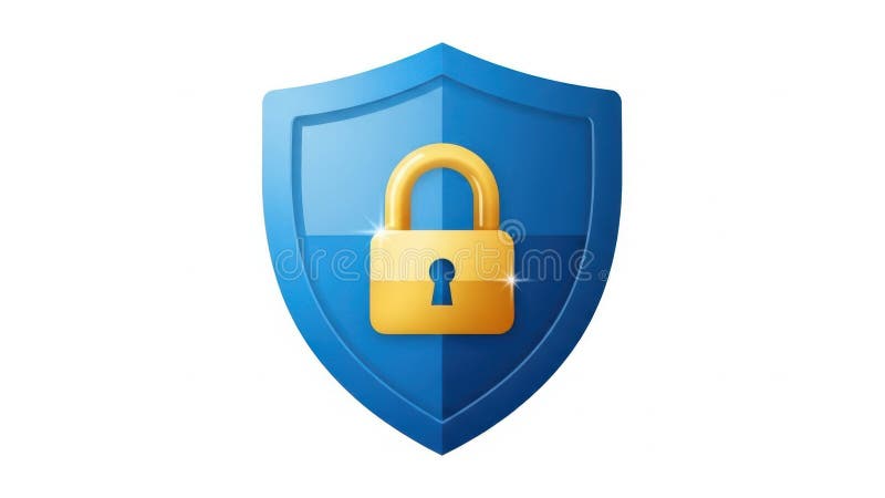 Golden lock shield security protection symbol vector illustration