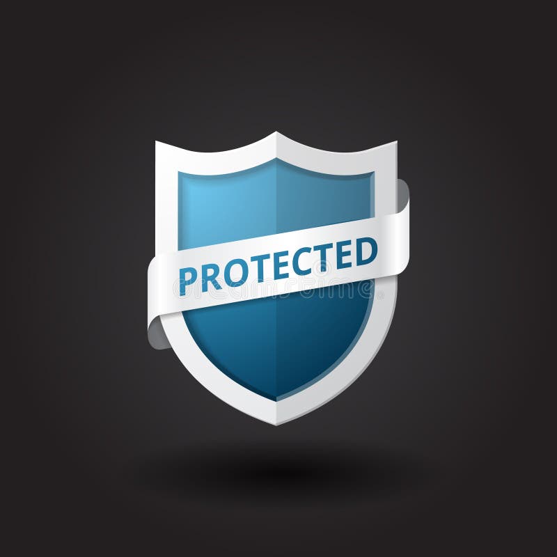 Blue shield vector with banner stock illustration