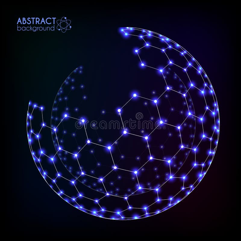 Blue shining cosmic hexagonal grid vector shining sphere royalty free illustration