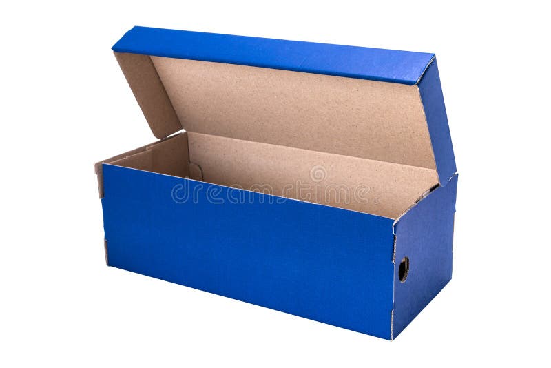 Blue Shoe Box Isolated on White Background. Stock Photo Image of