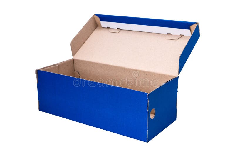 Blue Shoe Box Isolated on White Background. Stock Photo Image of card