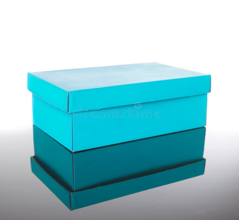 Blue Shoe Box Reflective Black Floor Stock Image Image of shoe