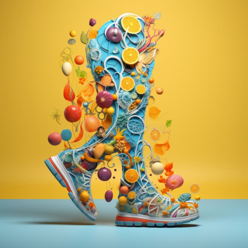 A Blue Shoe with Fruit and Leaves Stock Illustration Illustration of