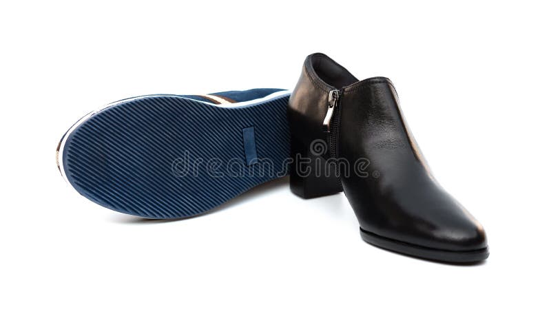 Blue Shoe for Husband and Black One for Wife on White Stock Photo ...