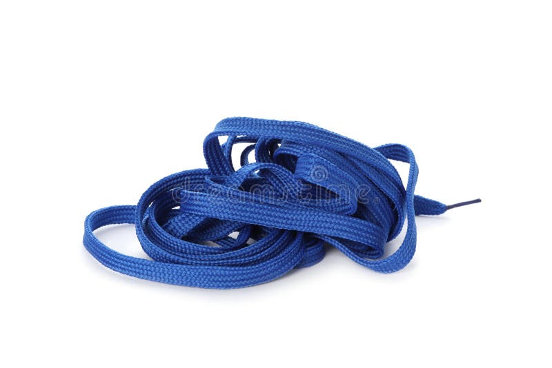 Blue Shoe Laces Isolated on White. Stylish Accessory Stock Photo