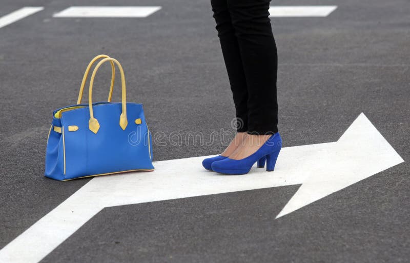 Blue shoes and bag stock photo. Image of blue, sign, asphalt 84133786