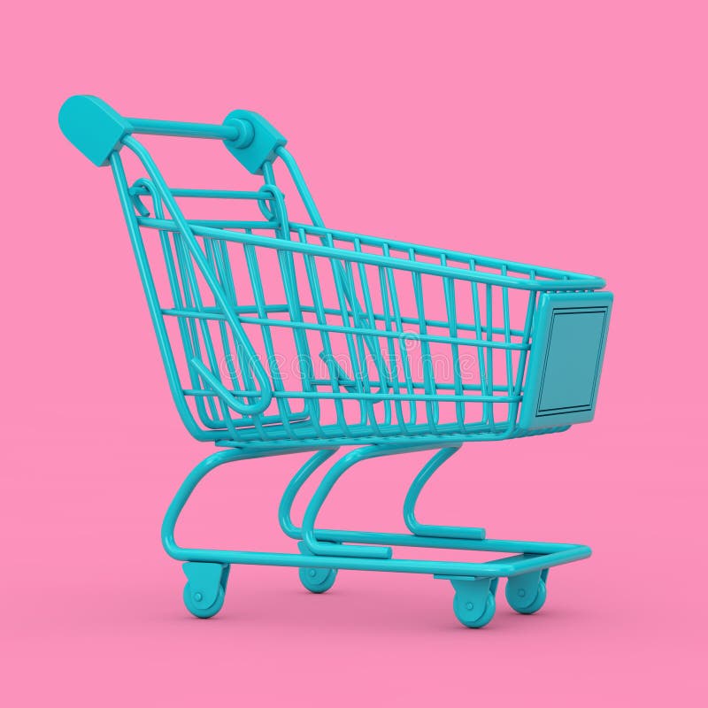 Download Blue Shopping Cart Trolley Mock Up Duotone. 3d Rendering ...