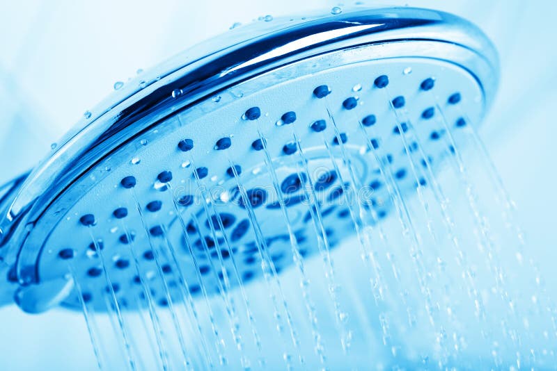 Blue shower head stock image. Image of fresh, drip, flow 8273195