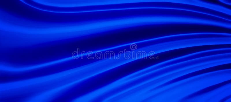 Blue silk background illustration of flowing wavy folds in draped cloth, abstract blurred material or fabric texture pattern in lu stock illustration