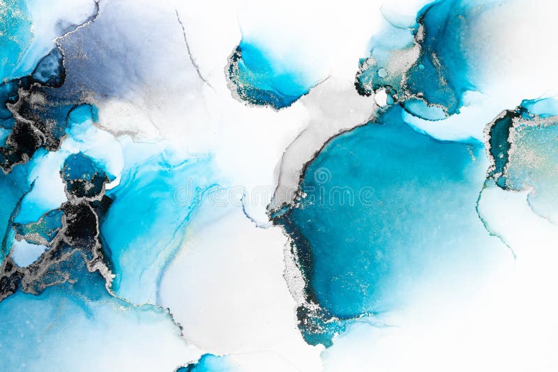 Blue Silver Abstract Background of Marble Liquid Ink Art Painting on Paper  . Stock Illustration - Illustration of wallpaper, paint: 229125140