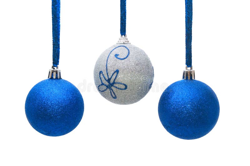 Blue and silver christmas balls isolated on white