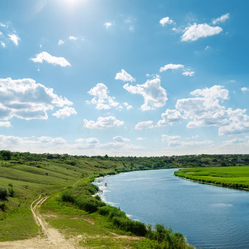 Blue Sky with Clouds Over River Stock Image Image of horizon, beautiful 55521871