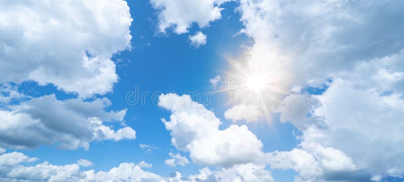 Blue Sky, Cloudscape Background Banner Panorama , with Clouds and Sun  Reflection / Sunshine Sunbeams, Weather Stock Image - Image of hope,  sunlight: 230669447